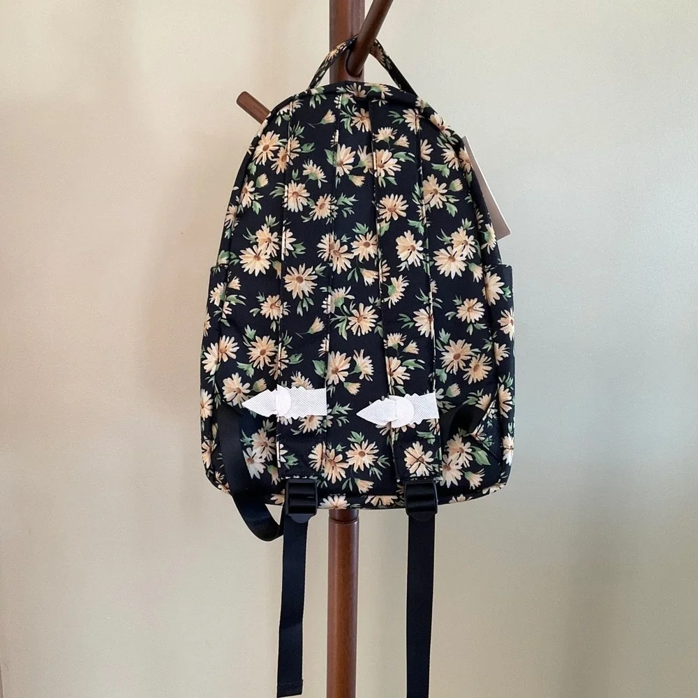 No Boundaries Floral Daisy Backpack Black Recycled Canvas School‎ Travel Bag NWT